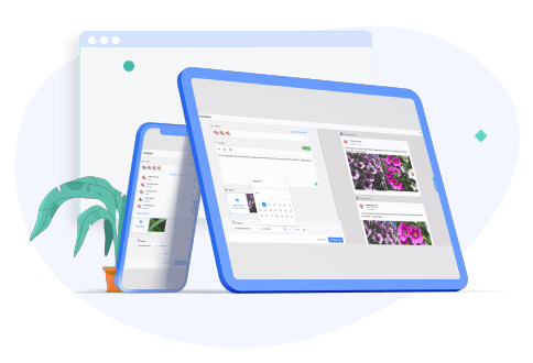 Social media dashboards on a tablet, mobile phone, and desktop browser window