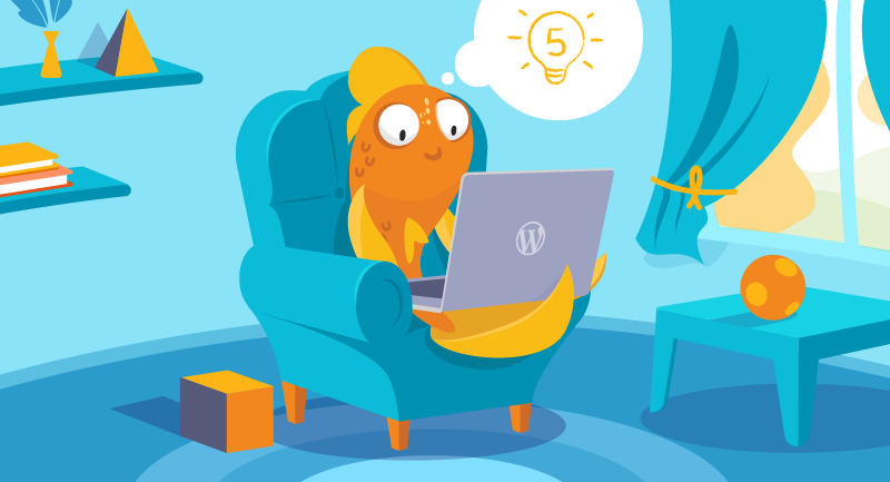 Fish working at a laptop on a comfy chair