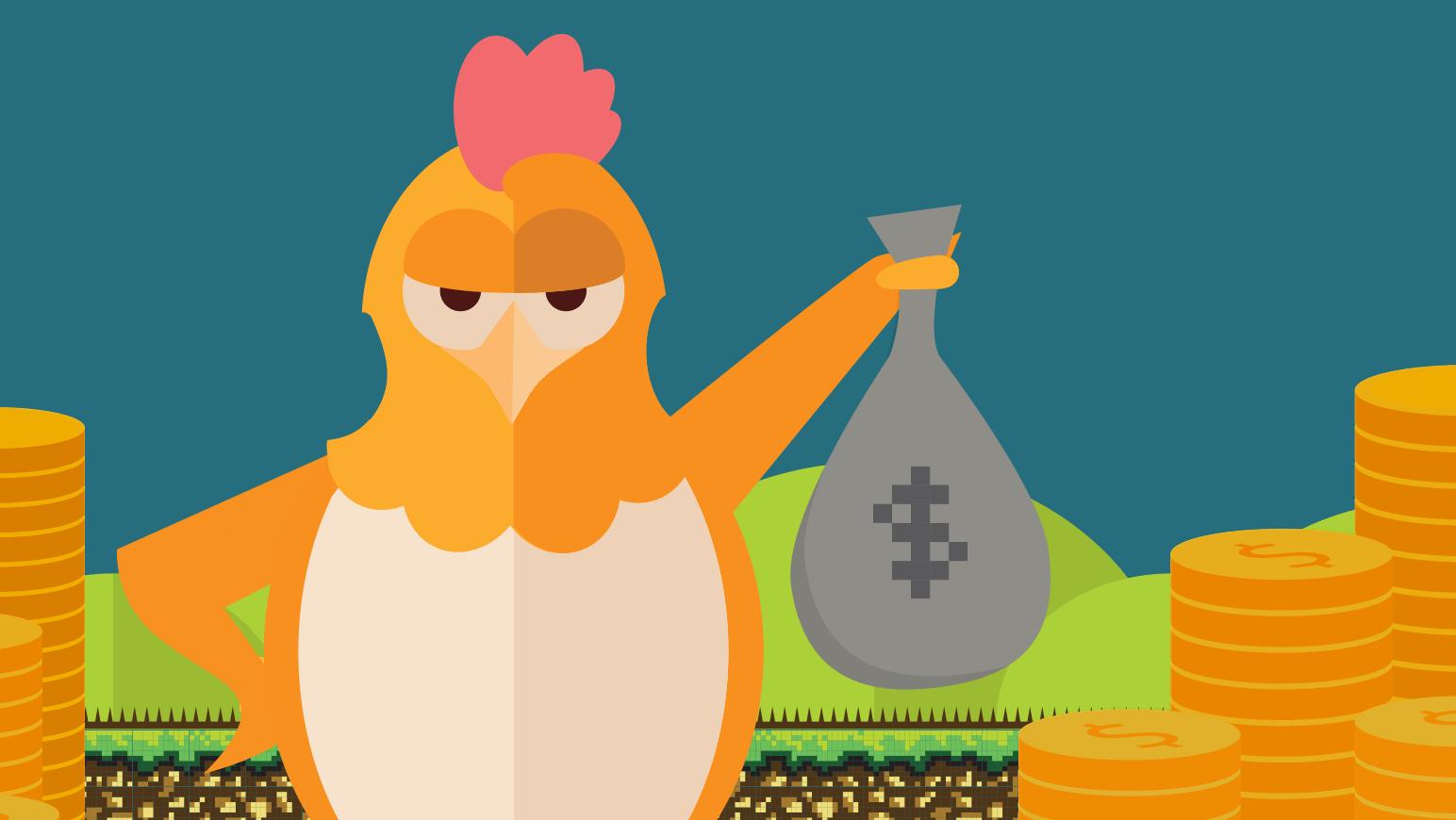 An illustration of the Namecheap chick is shown holding a bag of money, representing the need of WordPress developers to generate revenue.