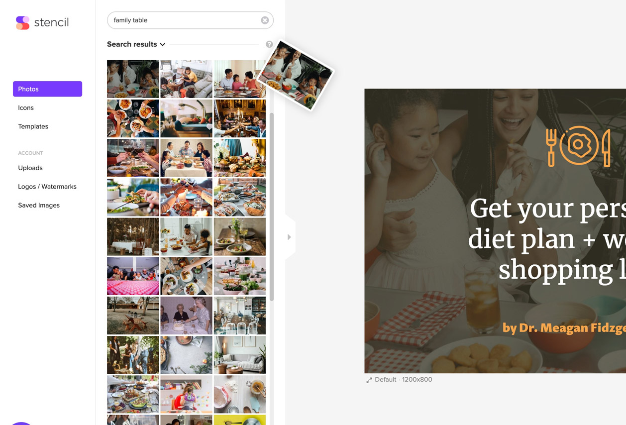 Side panel with list of available photos for use
