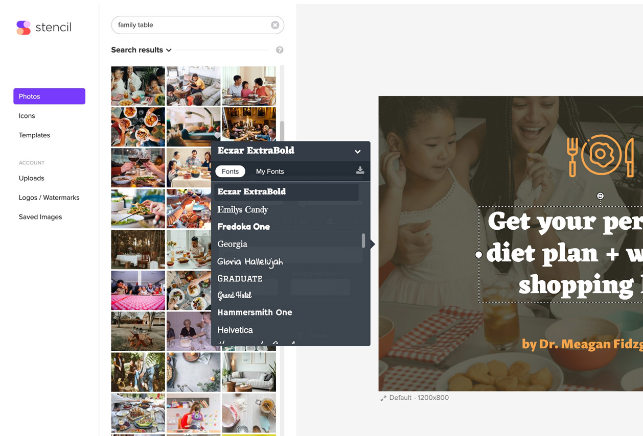 Text style window with list of font faces available for use