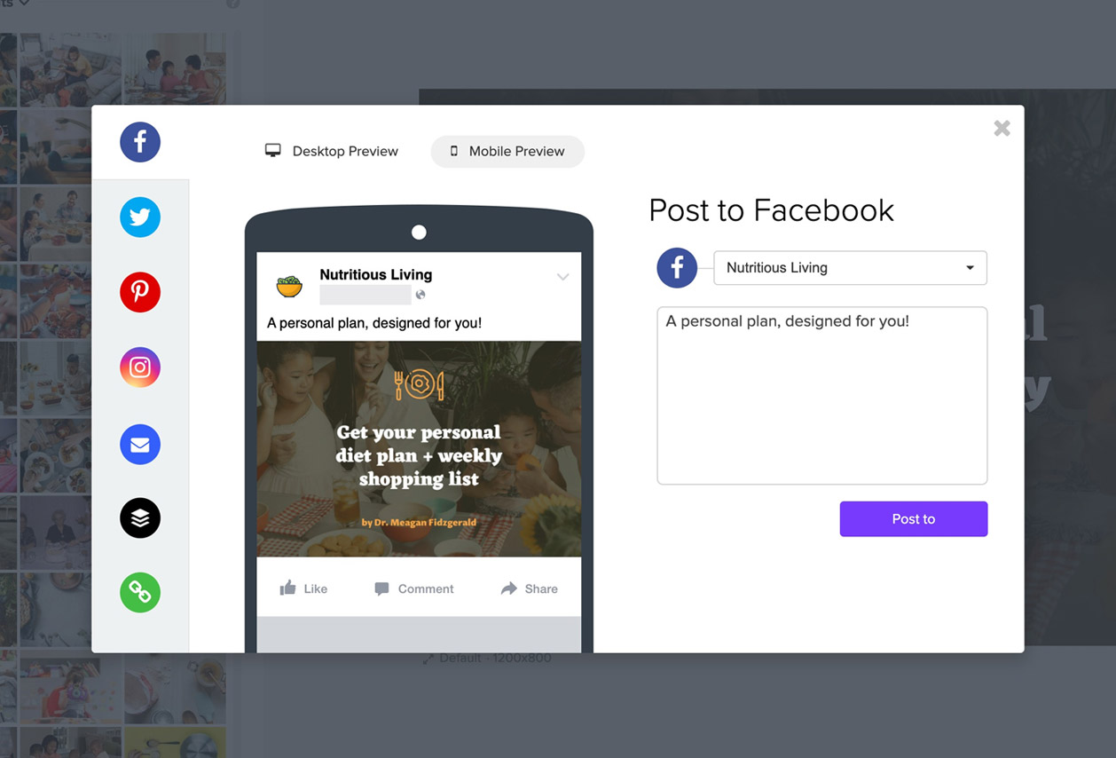 Mobile phone mockup with social media share preview